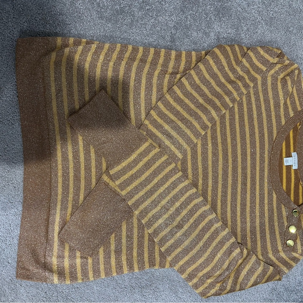 Hinge long sleeve thin shimmery top with button should details